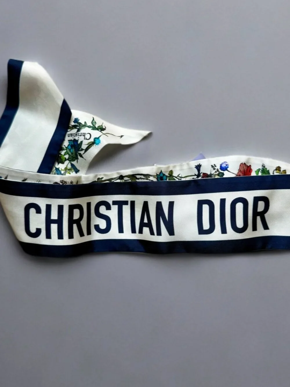 Christian Dior White D-Millefiori Floral Mitzah Silk Scarf